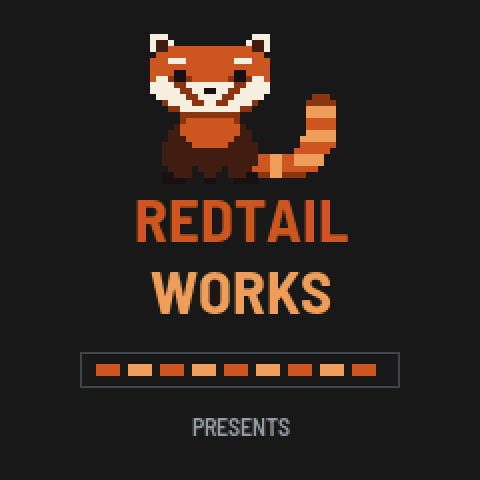 The boot screen: a pixel red panda on the RedtailWorks name