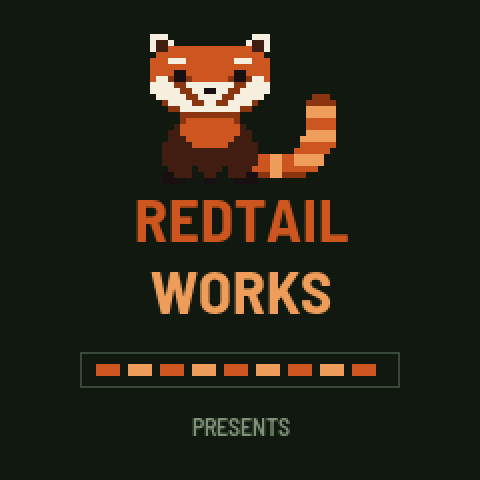 The boot screen: a pixel red panda on the RedtailWorks name