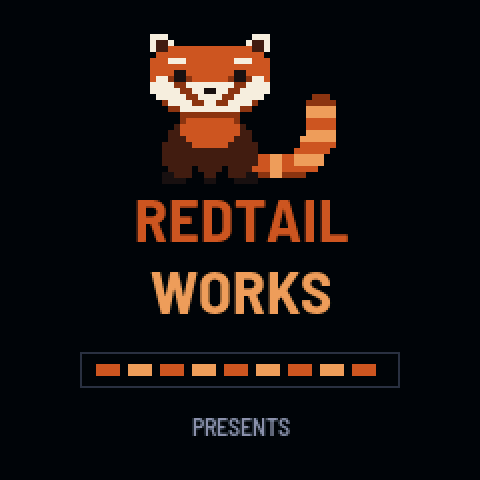The boot screen: a pixel red panda on the RedtailWorks name