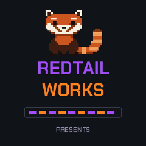 The boot screen: a pixel red panda sitting on the RedtailWorks name