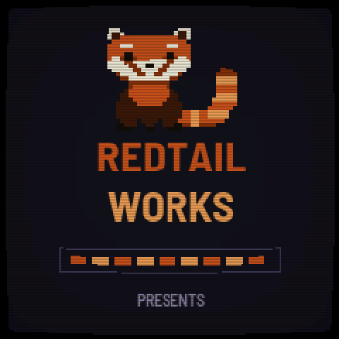 The boot screen: a pixel red panda on the RedtailWorks name